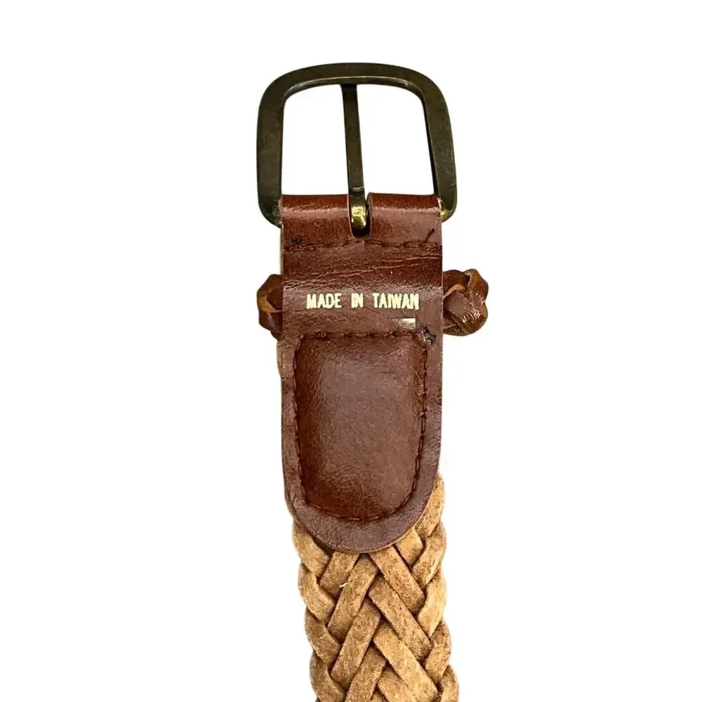 Western Brown Leather Braided Woven Brass Buckle Belt Women  L / 34”